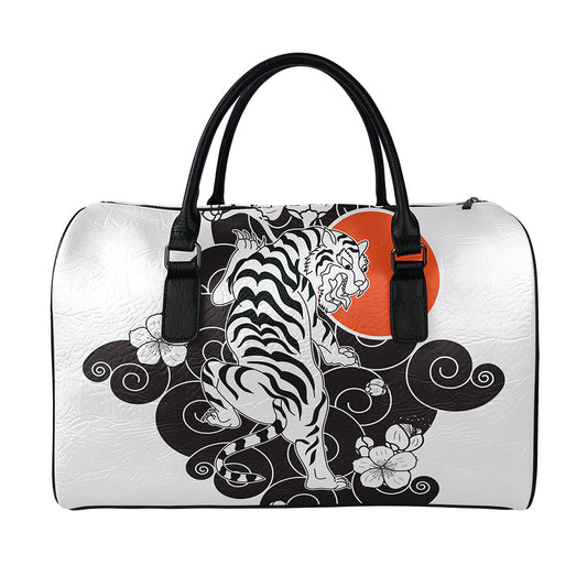 Japanese White Tiger Tattoo Print Leather Duffle Bag