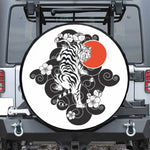 Japanese White Tiger Tattoo Print Leather Spare Tire Cover