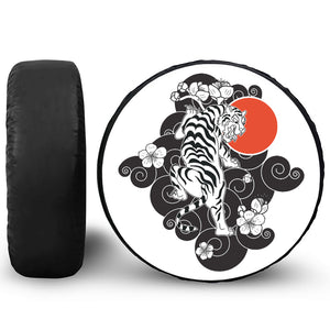 Japanese White Tiger Tattoo Print Leather Spare Tire Cover