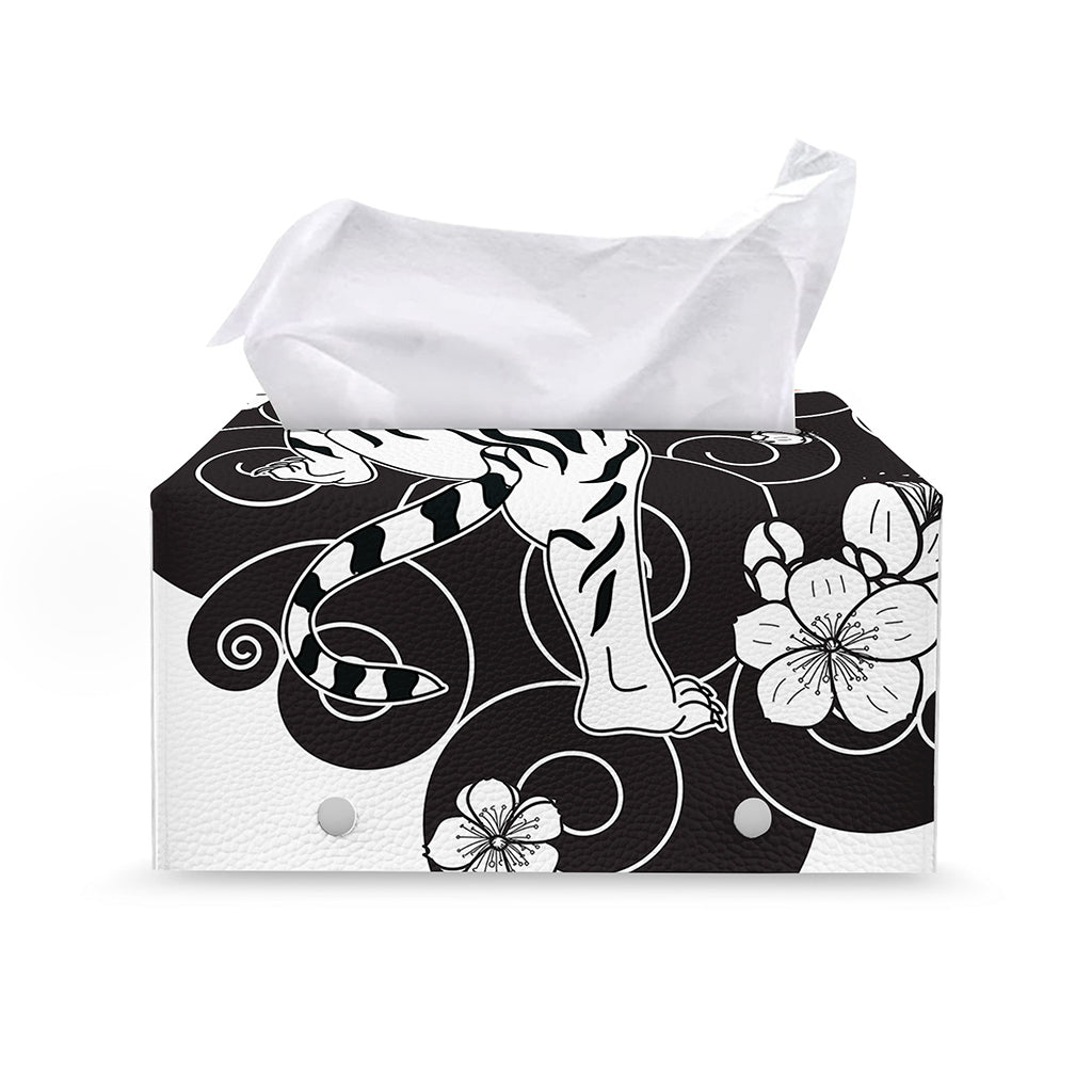 Japanese White Tiger Tattoo Print Leather Tissue Box Cover