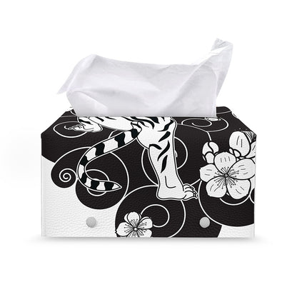 Japanese White Tiger Tattoo Print Leather Tissue Box Cover