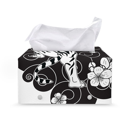 Japanese White Tiger Tattoo Print Leather Tissue Box Cover