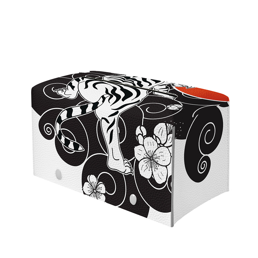 Japanese White Tiger Tattoo Print Leather Tissue Box Cover