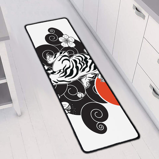 Japanese White Tiger Tattoo Print Long Kitchen Mat