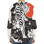 Japanese White Tiger Tattoo Print Long Sleeve Baseball Jersey
