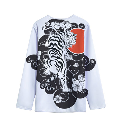 Japanese White Tiger Tattoo Print Long Sleeve Short Coat
