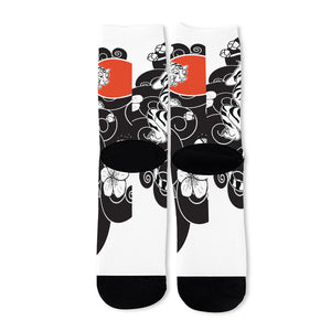 Japanese White Tiger Tattoo Print Long Socks