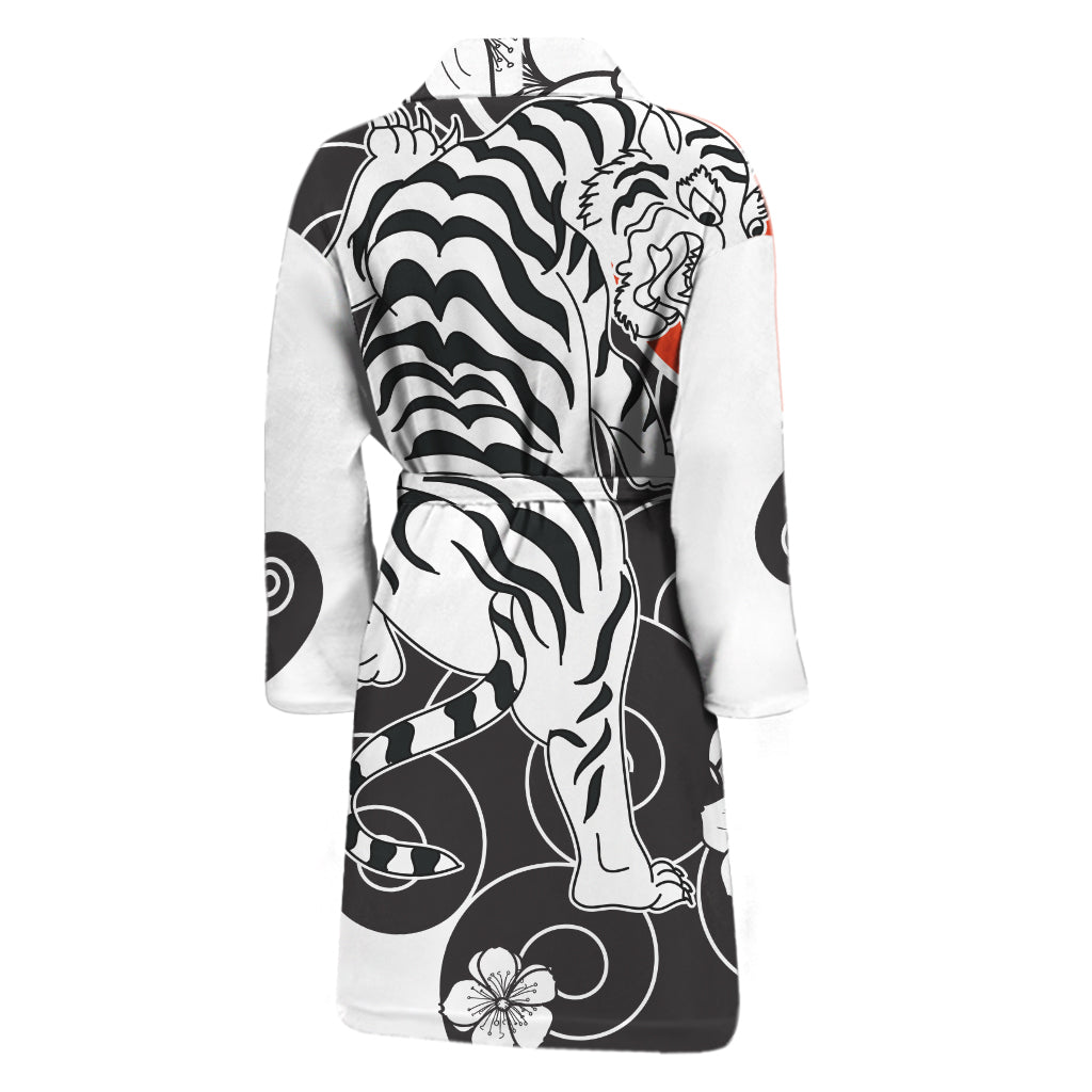 Japanese White Tiger Tattoo Print Men's Bathrobe