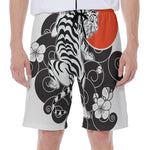 Japanese White Tiger Tattoo Print Men's Beach Shorts