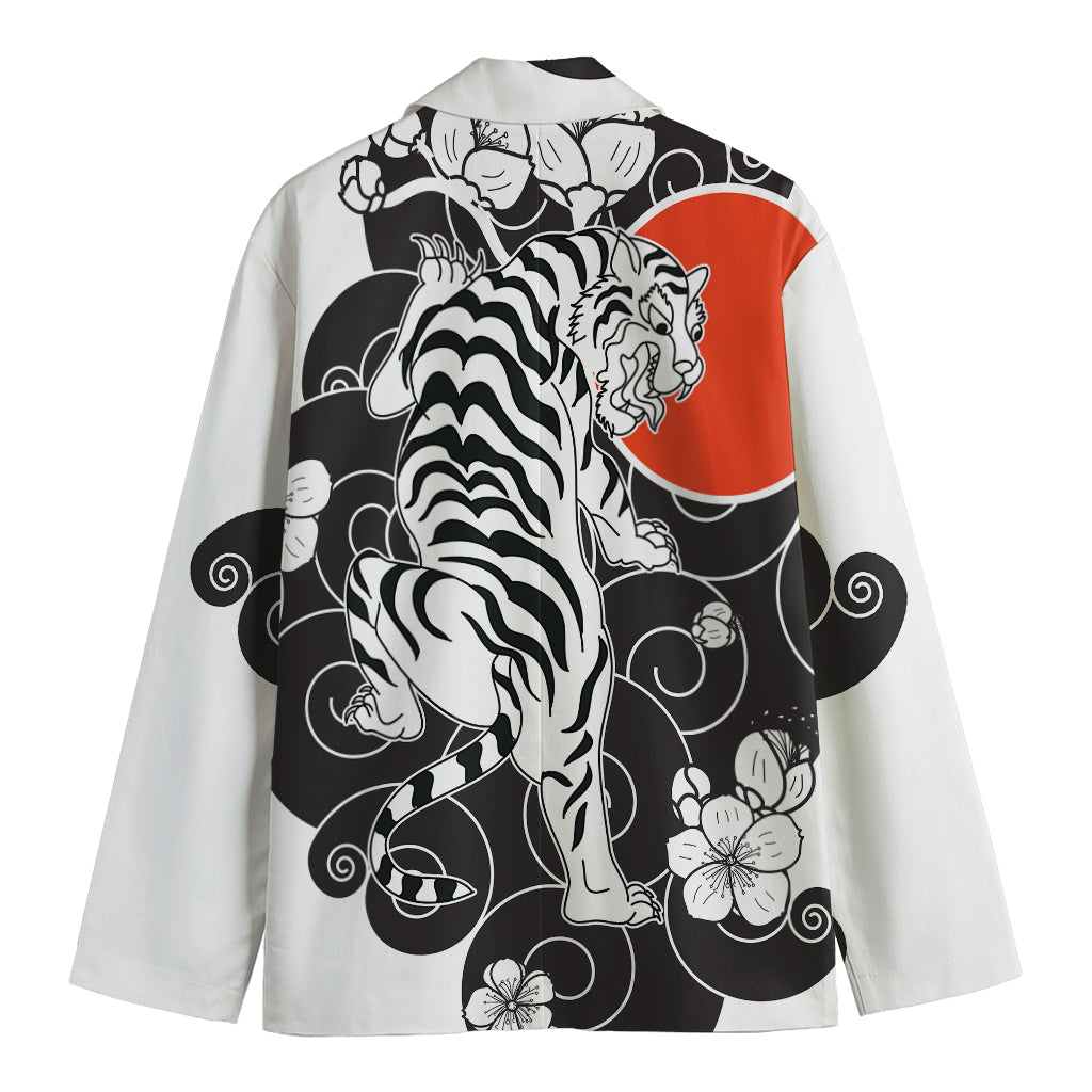 Japanese White Tiger Tattoo Print Men's Blazer