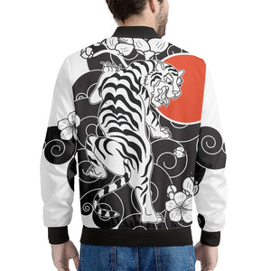 Japanese White Tiger Tattoo Print Men's Bomber Jacket