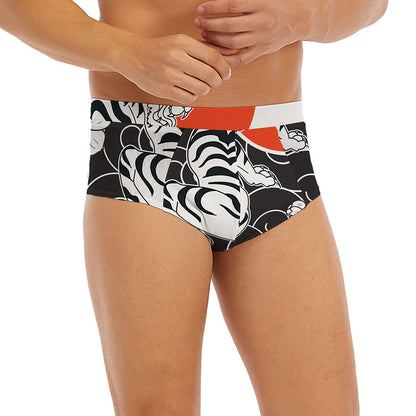 Japanese White Tiger Tattoo Print Men's Briefs