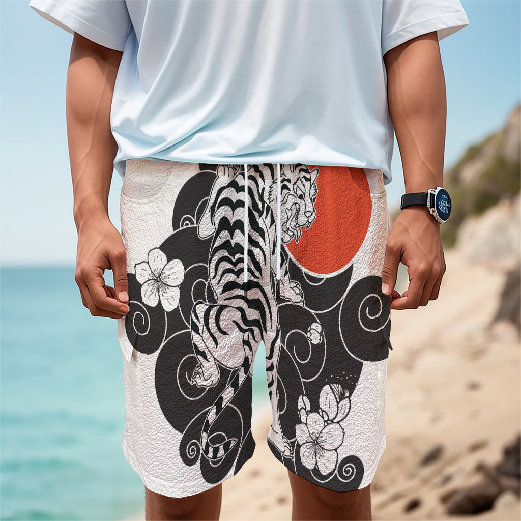 Japanese White Tiger Tattoo Print Men's Cargo Shorts