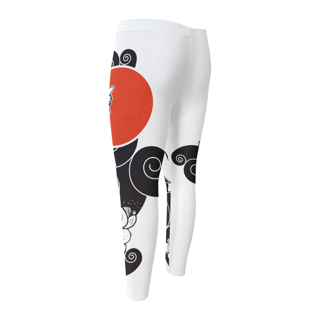 Japanese White Tiger Tattoo Print Men's Compression Pants