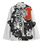 Japanese White Tiger Tattoo Print Men's Cotton Blazer