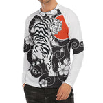 Japanese White Tiger Tattoo Print Men's Long Sleeve Rash Guard