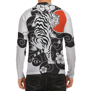 Japanese White Tiger Tattoo Print Men's Long Sleeve Rash Guard