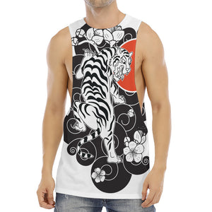 Japanese White Tiger Tattoo Print Men's Muscle Tank Top