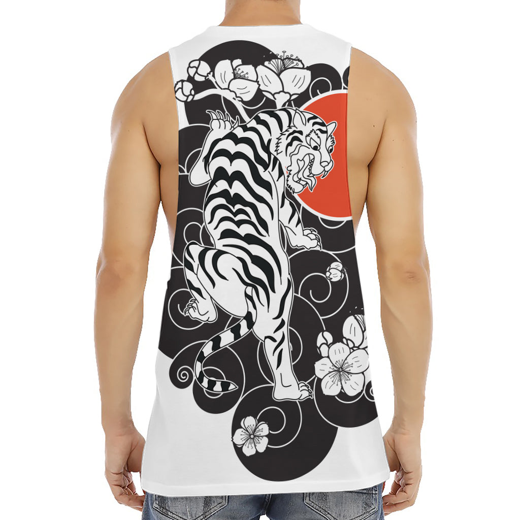 Japanese White Tiger Tattoo Print Men's Muscle Tank Top