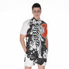 Japanese White Tiger Tattoo Print Men's Rompers