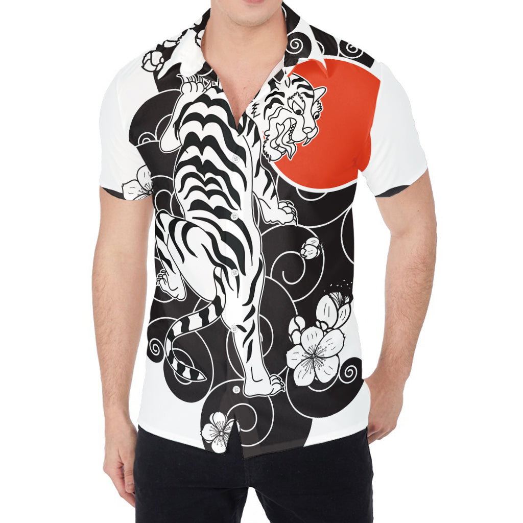 Japanese White Tiger Tattoo Print Men's Shirt