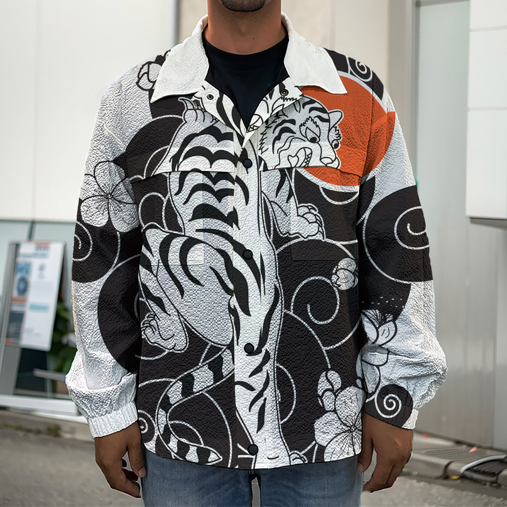 Japanese White Tiger Tattoo Print Men's Shirt Jacket