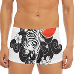 Japanese White Tiger Tattoo Print Men's Short Boxer Briefs