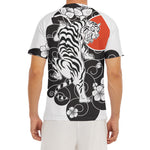 Japanese White Tiger Tattoo Print Men's Short Sleeve Rash Guard