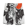 Japanese White Tiger Tattoo Print Men's Sports Shorts