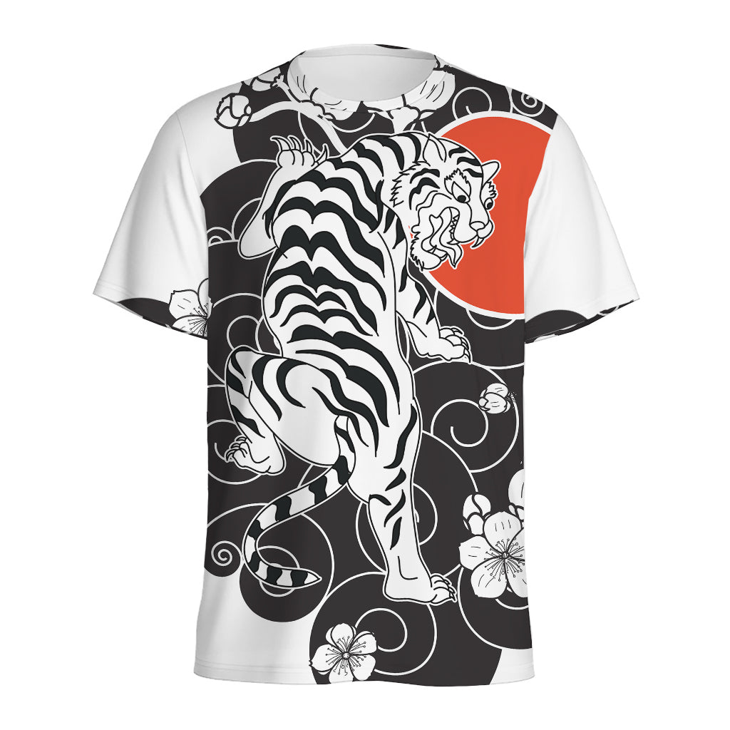 Japanese White Tiger Tattoo Print Men's Sports T-Shirt
