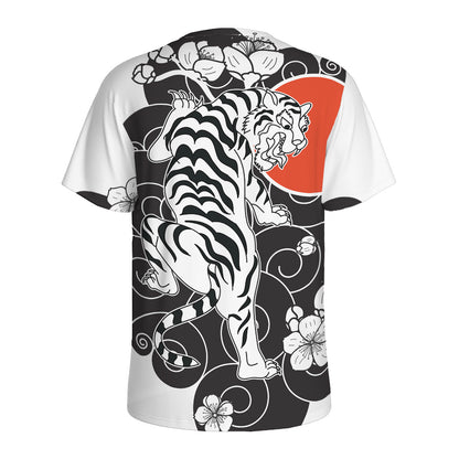 Japanese White Tiger Tattoo Print Men's Sports T-Shirt