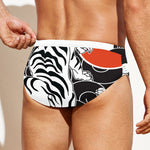 Japanese White Tiger Tattoo Print Men's Swim Briefs