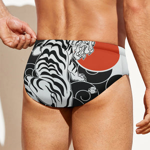 Japanese White Tiger Tattoo Print Men's Swim Briefs