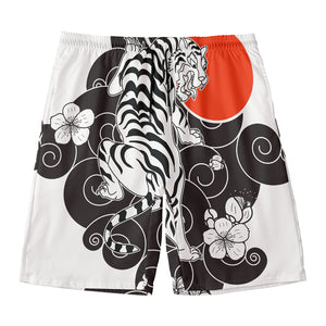 Japanese White Tiger Tattoo Print Men's Swim Trunks