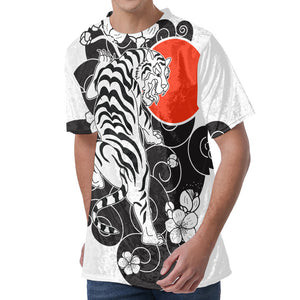 Japanese White Tiger Tattoo Print Men's Velvet T-Shirt