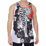 Japanese White Tiger Tattoo Print Men's Velvet Tank Top