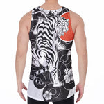 Japanese White Tiger Tattoo Print Men's Velvet Tank Top