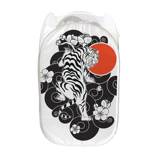Japanese White Tiger Tattoo Print Mesh Laundry Hamper