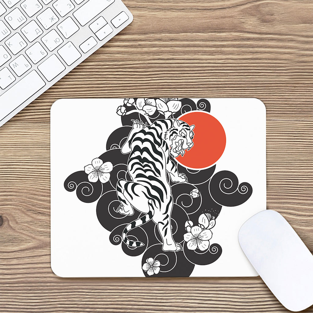 Japanese White Tiger Tattoo Print Mouse Pad