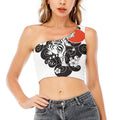 Japanese White Tiger Tattoo Print One Shoulder Crop Top