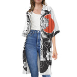 Japanese White Tiger Tattoo Print Open Front Beach Cover Up