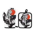 Japanese White Tiger Tattoo Print Oven Mitt And Pot Holder Set