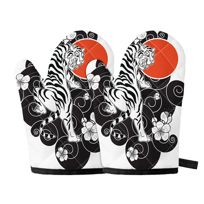 Japanese White Tiger Tattoo Print Oven Mitts