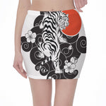 Japanese White Tiger Tattoo Print Pencil Mini Skirt