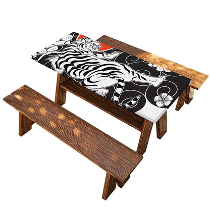 Japanese White Tiger Tattoo Print Picnic Table Cover