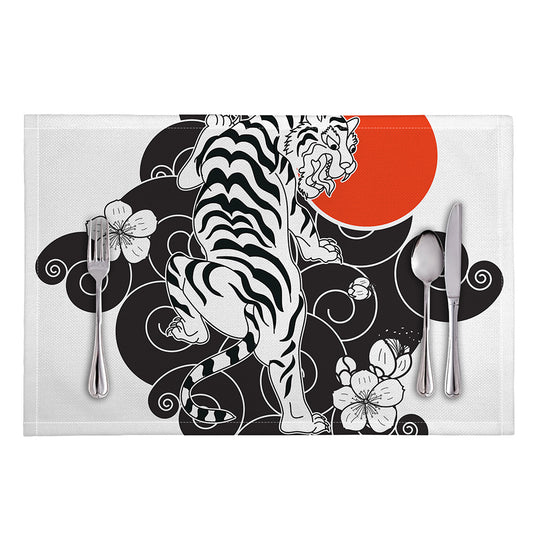 Japanese White Tiger Tattoo Print Placemat