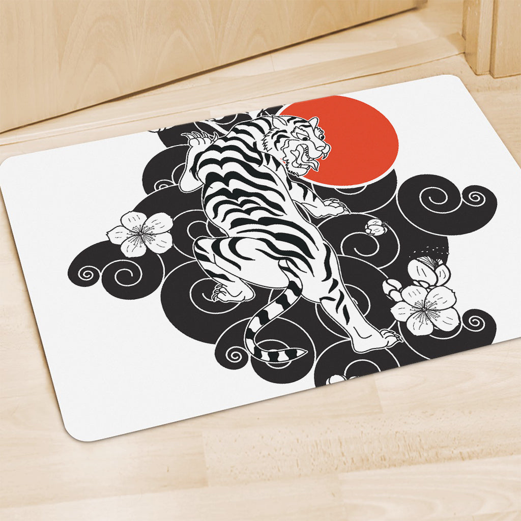 Japanese White Tiger Tattoo Print Polyester Doormat