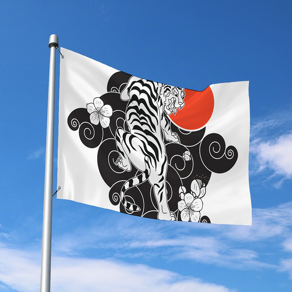 Japanese White Tiger Tattoo Print Polyester Flag