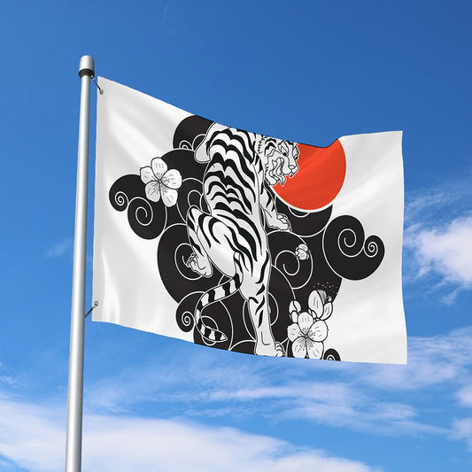 Japanese White Tiger Tattoo Print Polyester Flag