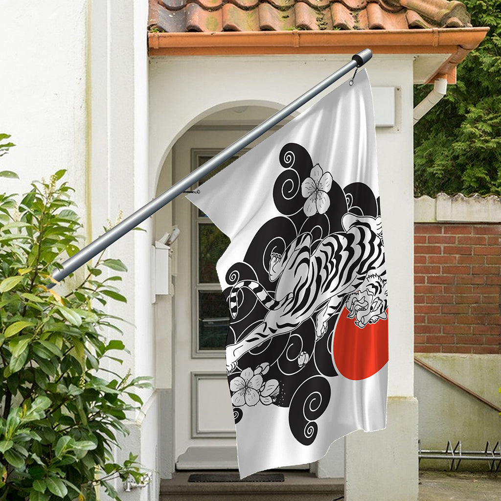 Japanese White Tiger Tattoo Print Polyester Flag